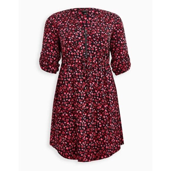 Torrid Heart Print Stretch Challis Zip Front Dress 3X - Picture 3 of 12